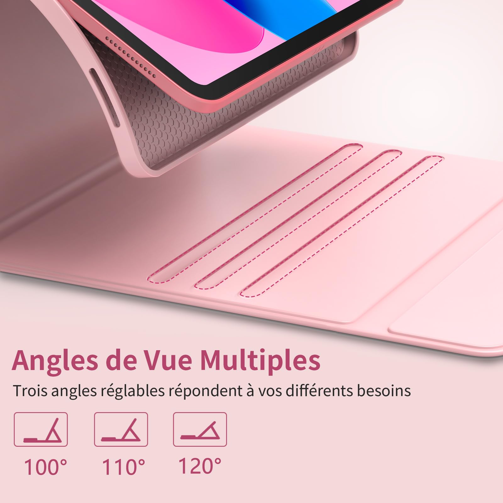 GAOJIE Coque Clavier pour iPad 11e Génération A16 2025/10e Génération 10,9 Pouces 2022, Coque de Protection avec Porte-Crayon, AZERTY Clavier Français Détachable sans Fil pour iPad 11/10.9''(Rose)
