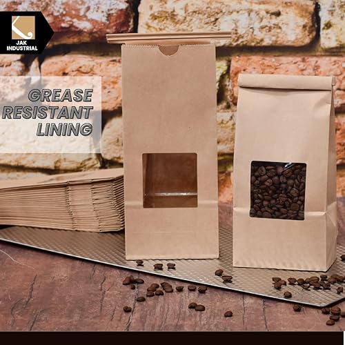 Miniatura 4 de 1 libra de papel kraft con lazo de lata, bolsas de café y té con ventana, ideal para pasteles, dulces y paquetes de panadería (100)