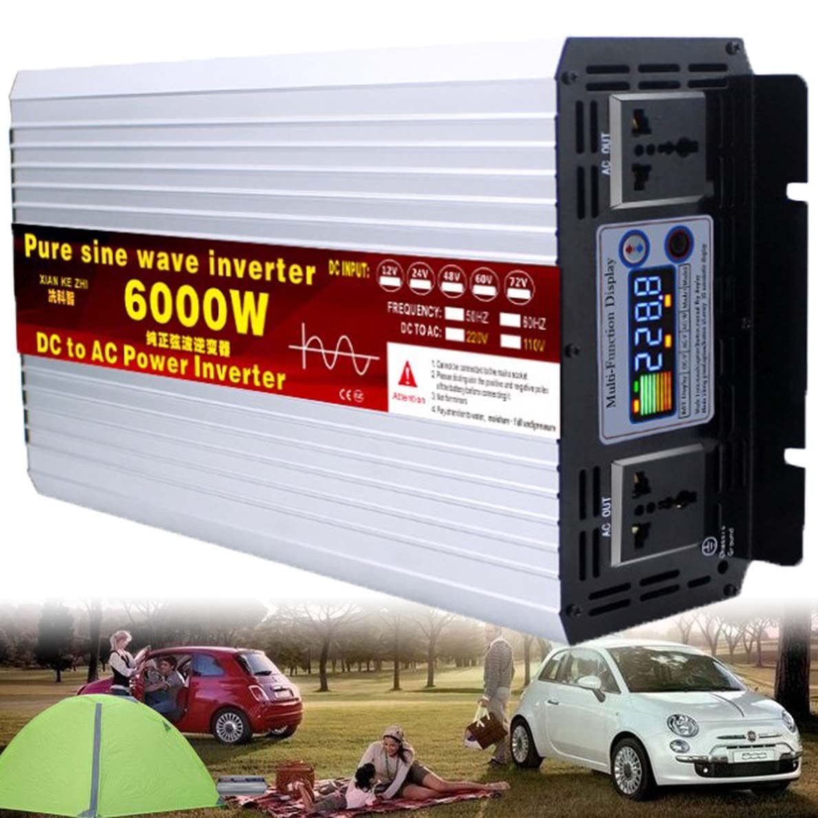 3500W/4000W/5000W/5500W/6000W/8000W/12000W przetwornica czystej fali sinusoidalnej 12V/24V/48V/60V/72V DC do 220v AC konwerter samochodowy przetwornica napięcia do pojazdów,6000W-60V