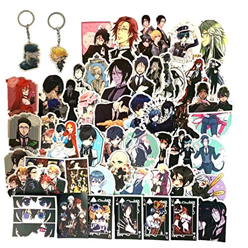 50PCS Black Butler Stickers and 2PCS Black Butler Anime Keychains,Anime Stickers for PC Laptop PS4 Xbox Water Bottle Luggage (Black Butler)