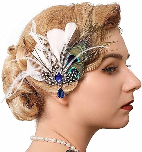Genbree 1920S Feather Headpiece Gatsby Flapper Headpieces Peacock Feather Hair Clip Feather Headband Rhinestone Cocktail Head Accessories For Women #TOP4