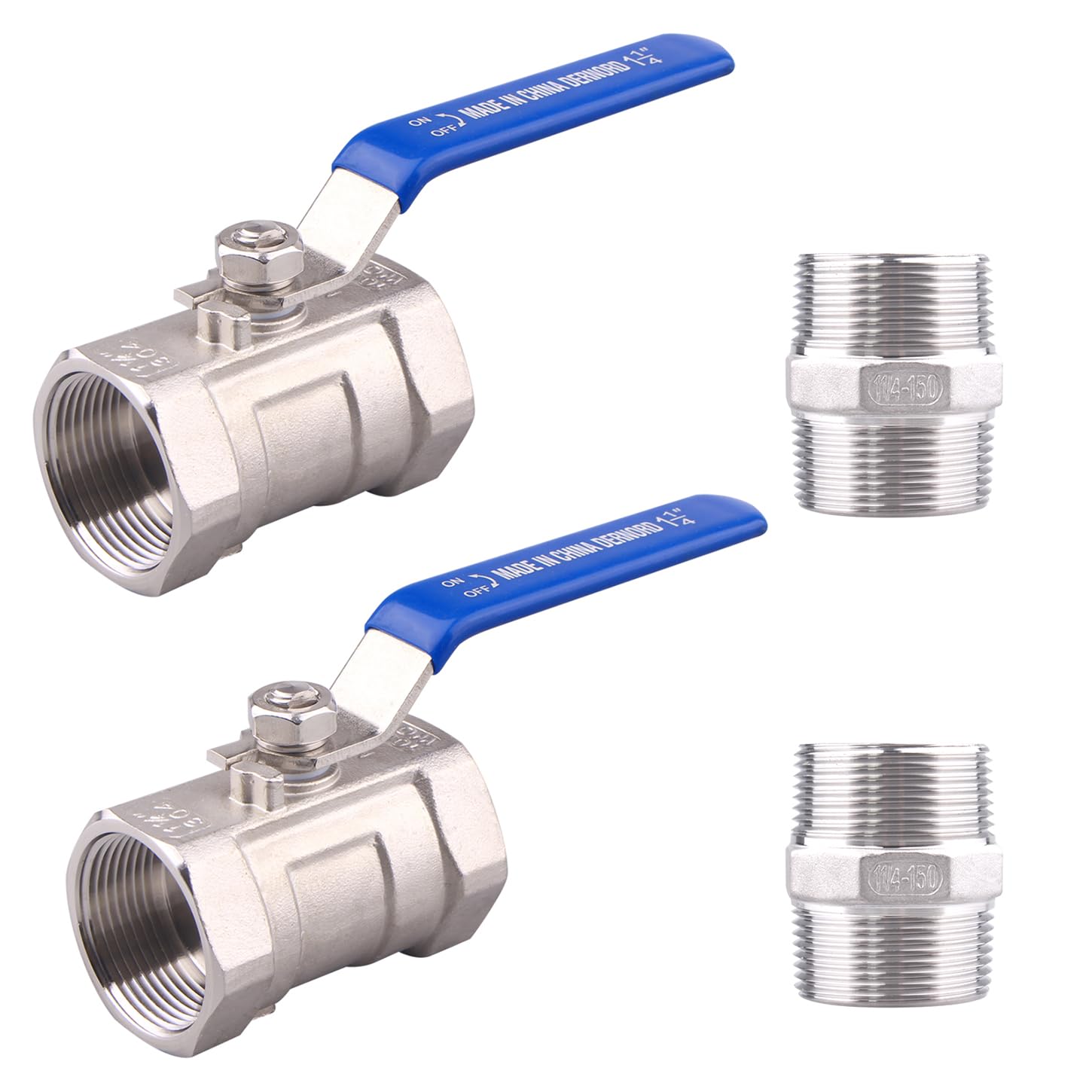 Válvula de bola de 1-1/4 pulgadas NPT DERNORD de acero inoxidable para tuberías de agua y gas