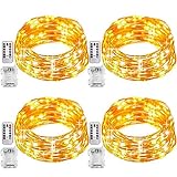 Tobbiheim 4 Set Fairy Lights String Battery Operated Waterproof 8 Modes 50 LED 22.9ft Copper Wire Light with Remote and Timer for DIY Wedding Party Christmas Outdoor Warm White (Battery Not Included)