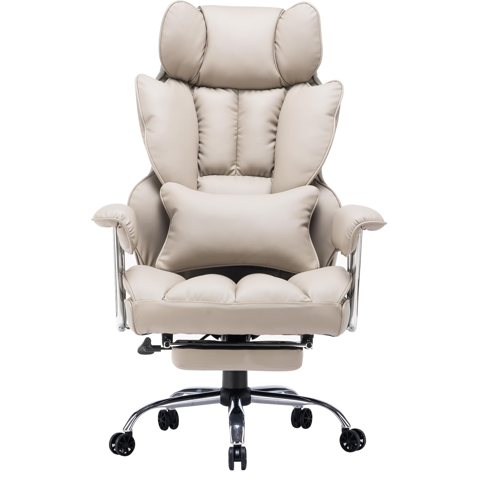 Efomao Silla de Oficina de Escritorio,Silla de Ordenador de Cuero de la PU con Respaldo Alto Grande,Silla giratoria ejecutiva con reposapiernas y Soporte Lumbar,Silla de Oficina Gris