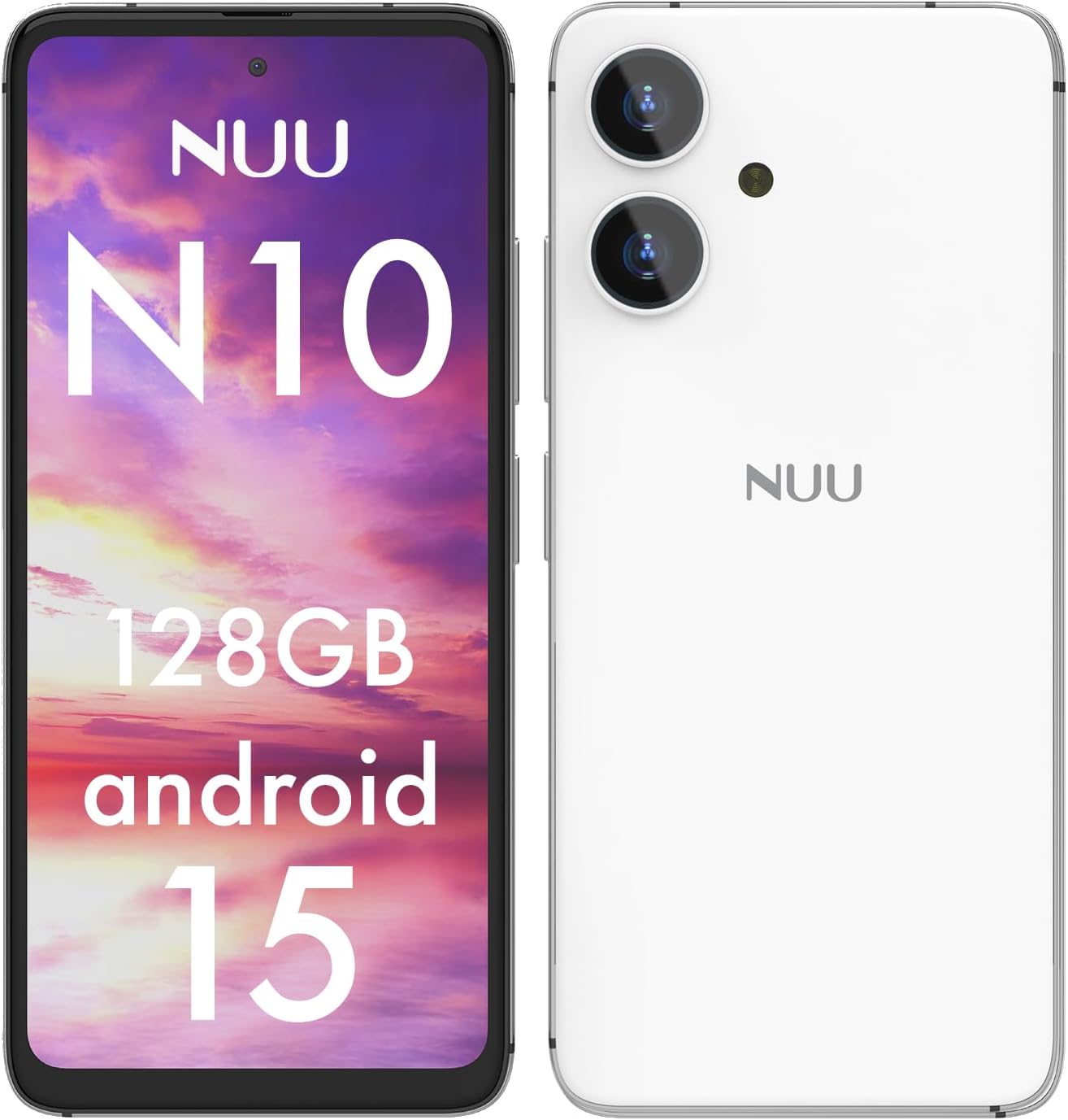 NUU N10 Basic Cell Phone for T-Mobile, Mint, Metro, Qlink, Tello and More 4GB/128GB, Perfect for Teenagers, Dual SIM 4G, Octa-Core 6.6" 90Hz HD+, Unlocked Phones Android Phone 15, US Warranty (White)