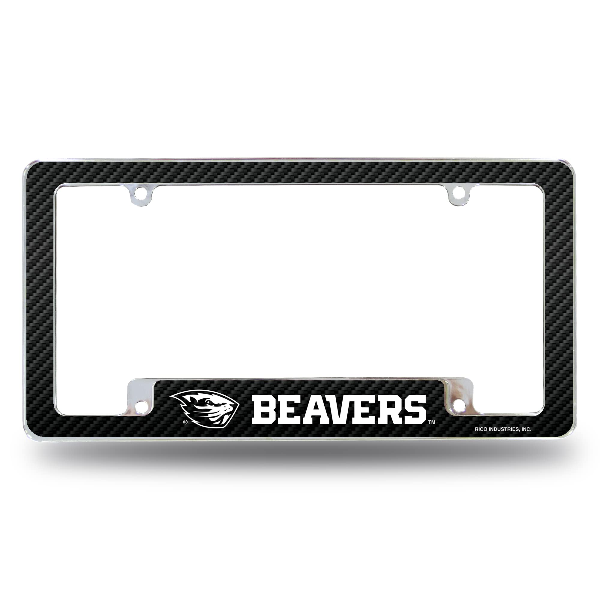 Rico Industries NCAA Oregon State Beavers Carbon Fiber 12" x 6" Chrome All Over Automotive License Plate Frame for Car/Truck/SUV