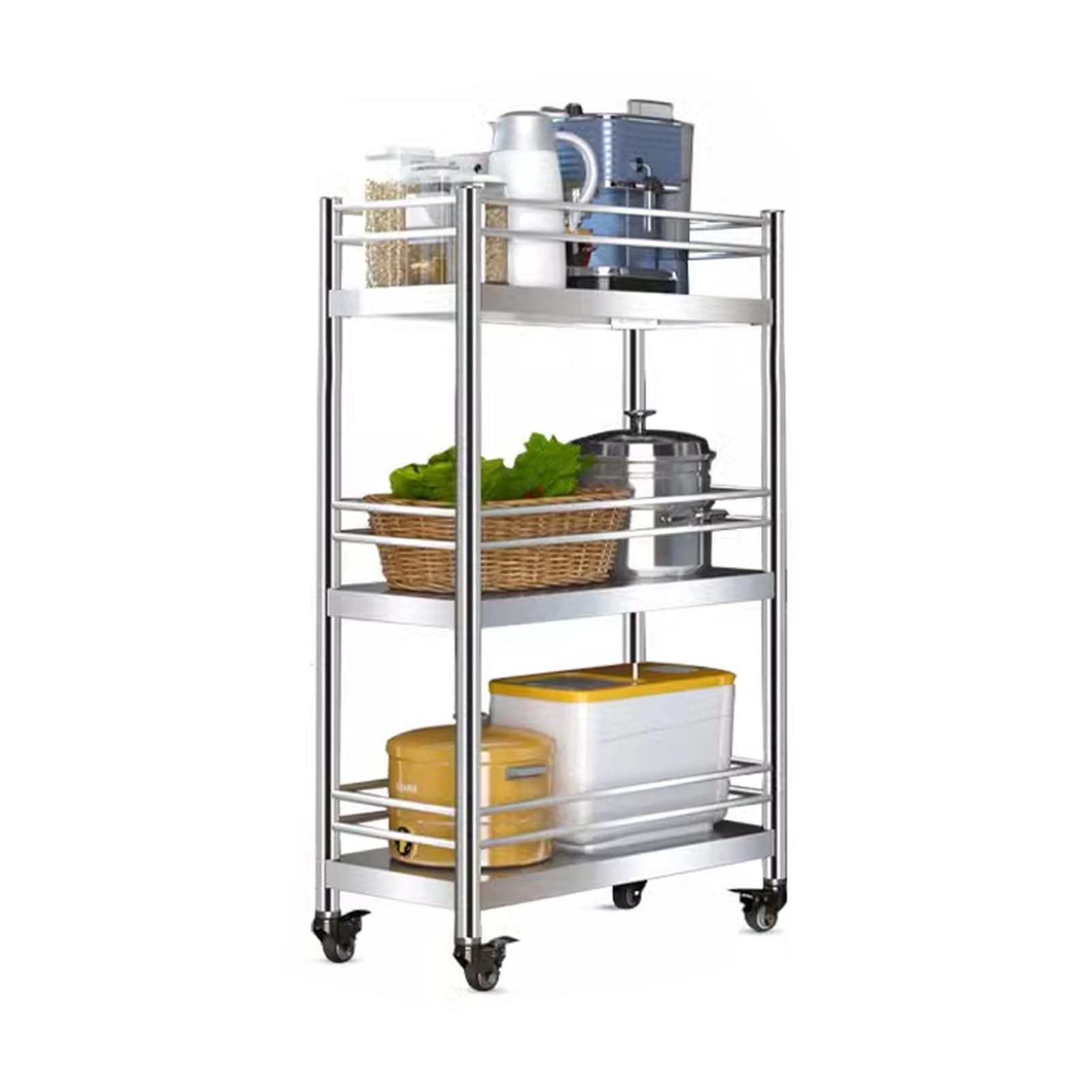 Carrello portaoggetti sottile con 4 ruote dei freni, a 3 ripiani, stretto, per bagno e lavanderia, salvaspazio, 102 x 60 x 20 cm