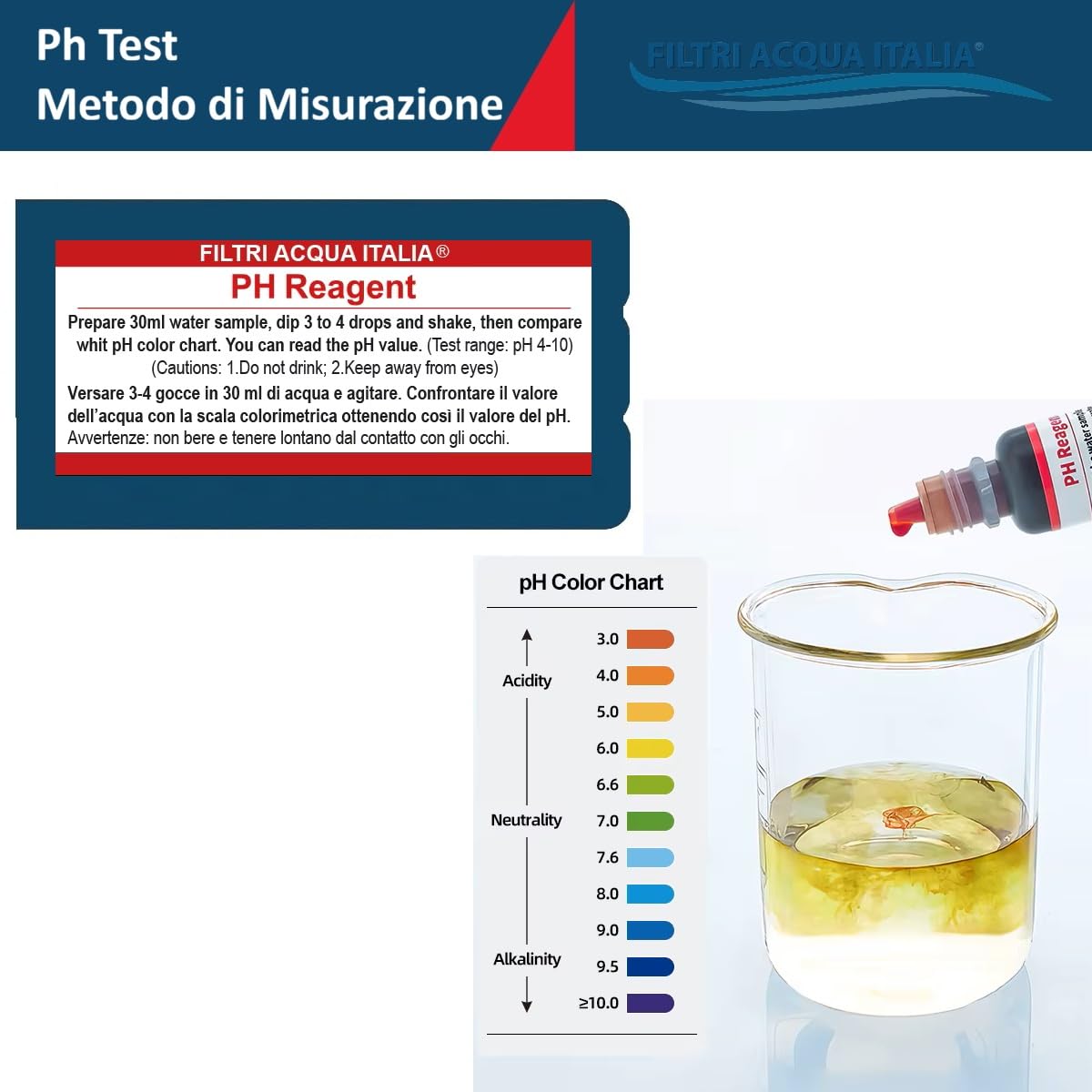 Kit Analisi Durezza Acqua Titrant per Misurare Calcare con Test PH e Test Cloro