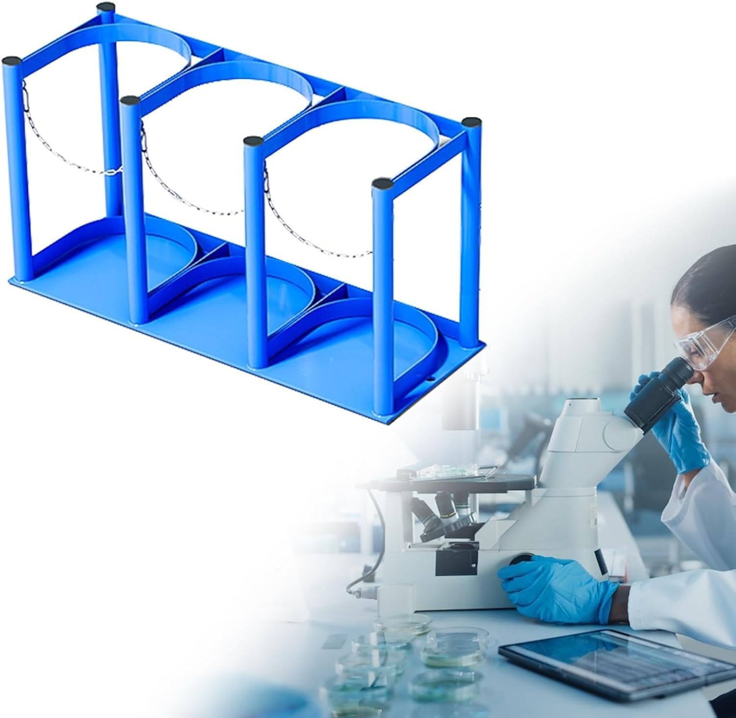 GTHTUHFD Oxygen Cylinder Rack For Laboratories, 4-5L Oxygen Tank Holder Stand With Pre-Drilled Holes, Durable Gas Cylinder Bracket,Blue-L-57cm(22 1/2