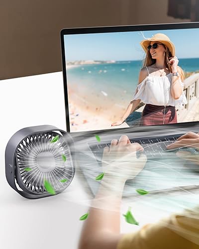 Miniatura 9 de RJVW Pequeño ventilador de escritorio USB, ventilador de mesa portátil de 3 velocidades, mini ventilador personal de 4 pulgadas, pequeño ventilador