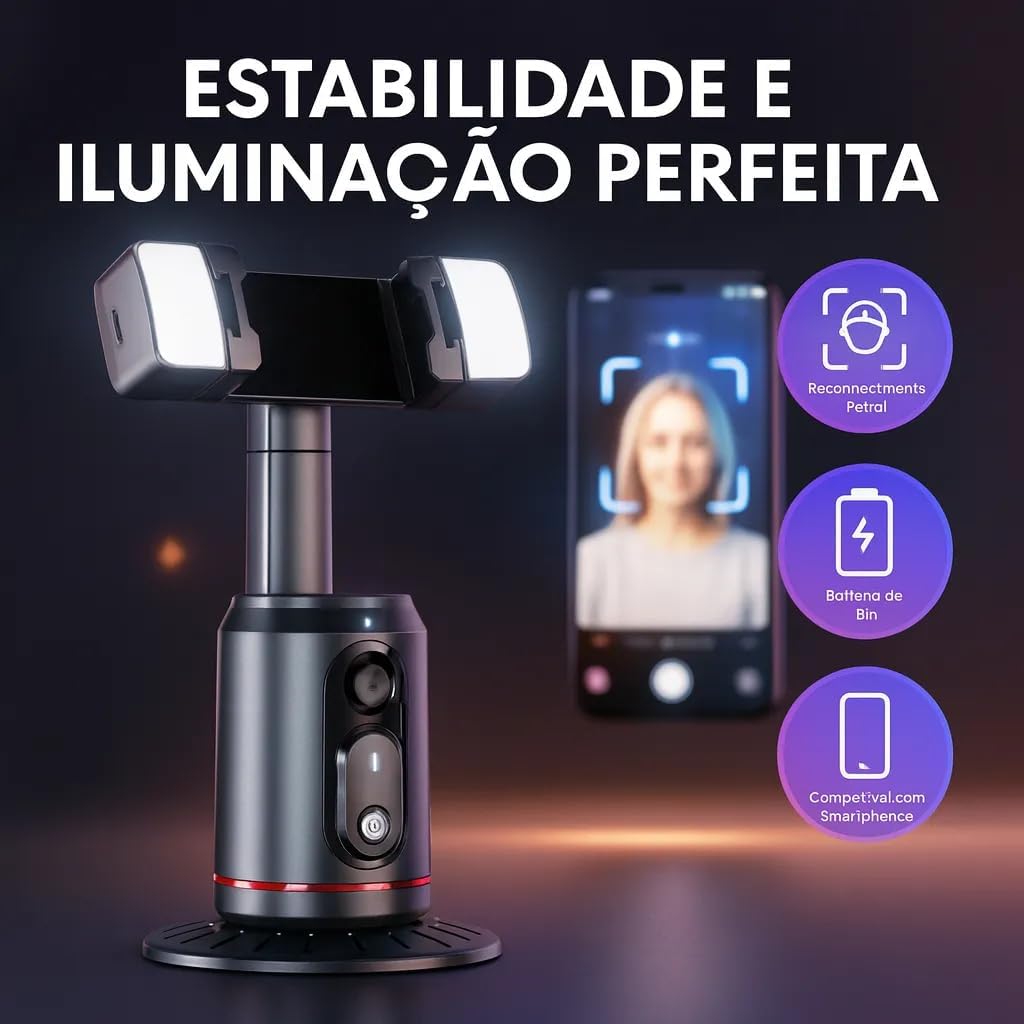 A'gold SLF-02 gimbal with LED lights on, illustrating stability and illumination features.
