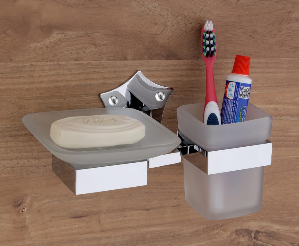 GRIVAN Wall Mount Stainless Steel Toothbrush Holder with Soap Dish, Tumbler Stand soap and Brush Holder for Bathroom, Toothbrush Stand, Bathroom Accessories and Fittings SS304 (B0CBXBTLJK) Amazon Price History, Amazon Price Tracker