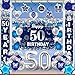 Navy Blue & Silver 50th Birthday Party Supplies - 37PCS Decorations Including Blue Happy Birthday Banner, Foil Balloons & Sash