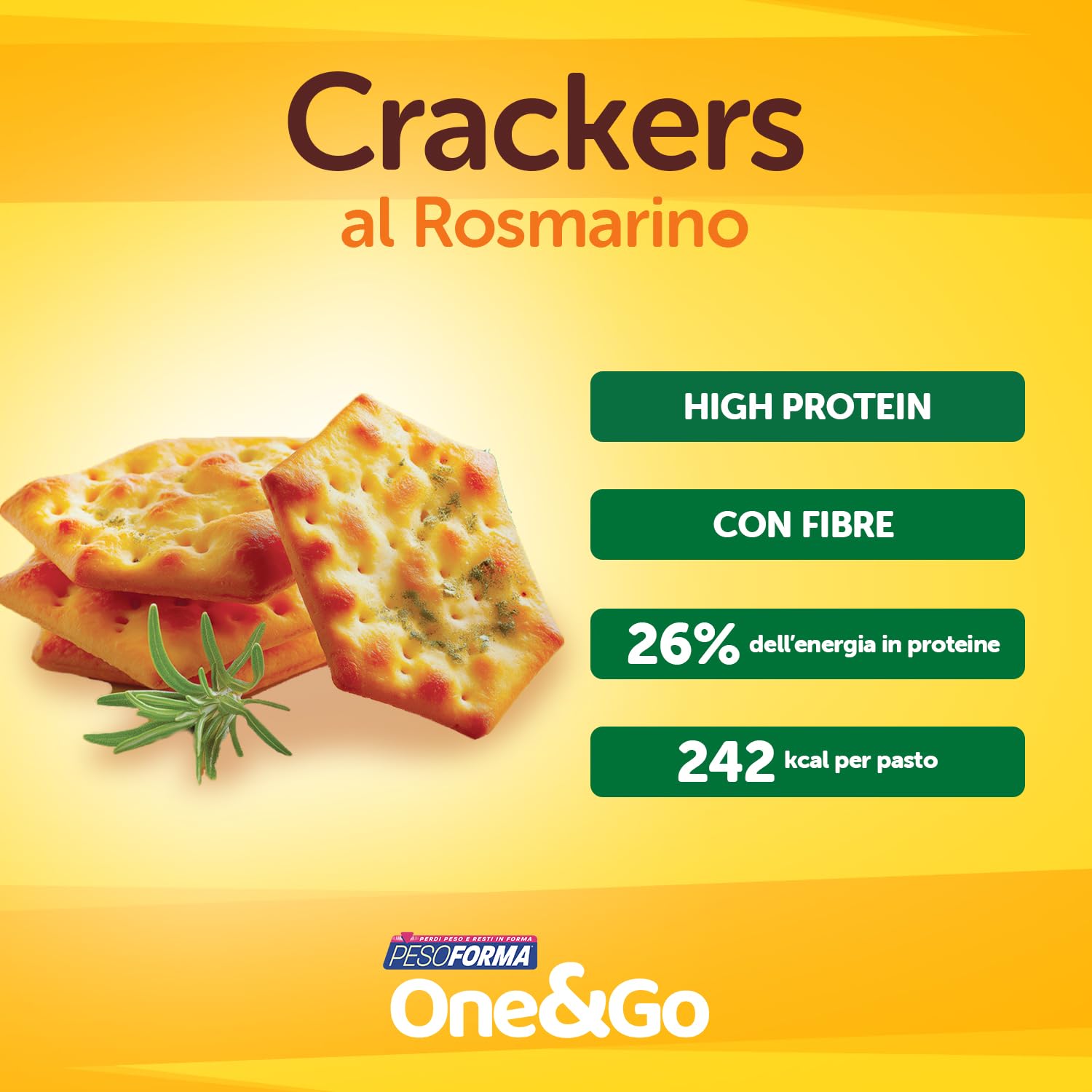 Pesoforma | One&Go Pasto Sostitutivo Crackers al Rosmarino, 60g, 1 Pasto Completo, 242 kcal, High Protein, With Fiber