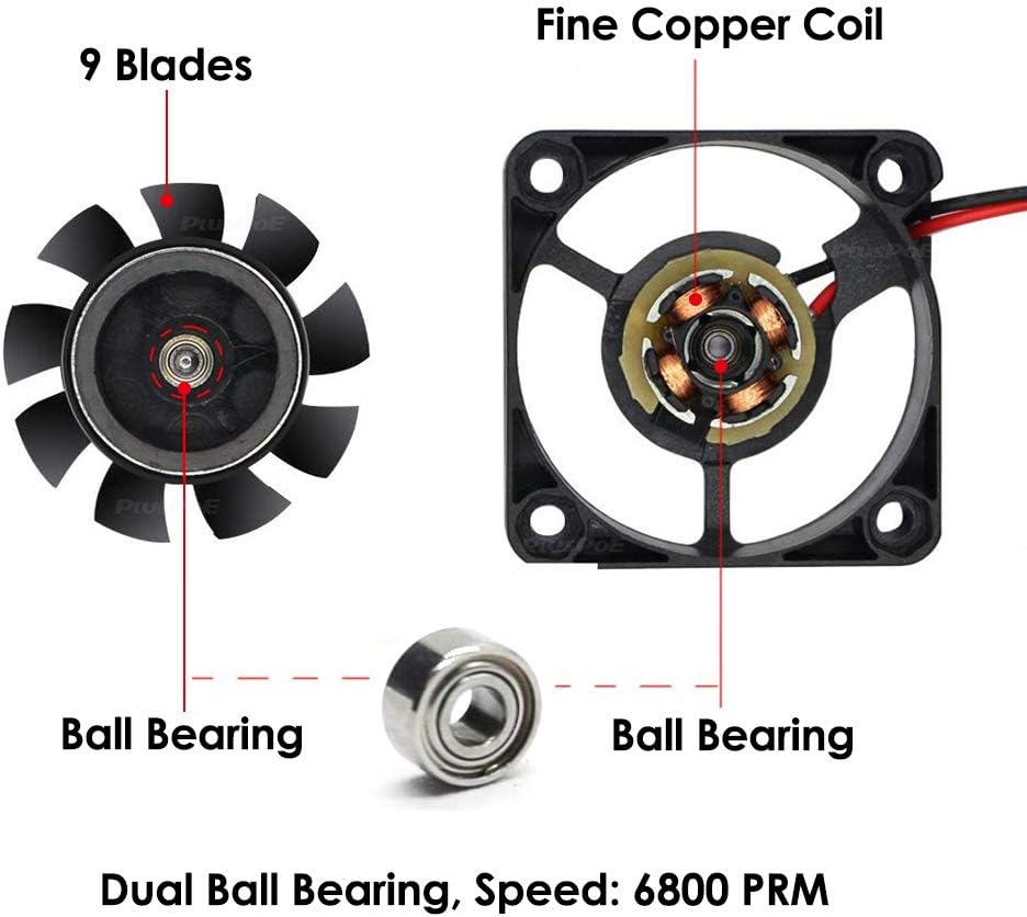 PLUSPOE 40mm x 10mm DC 12V Brushless Cooling Fan, Dual Ball Bearing for Computer case 3D Printer Humidifier and Other Small Appliances Series Repair Replacement