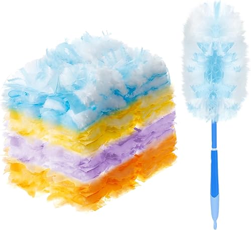 Vesici 50 piezas de repuesto de plumero compatibles con Swiffer Dusters, repuesto desechable a granel grueso con 1 mango resistente para limpieza,