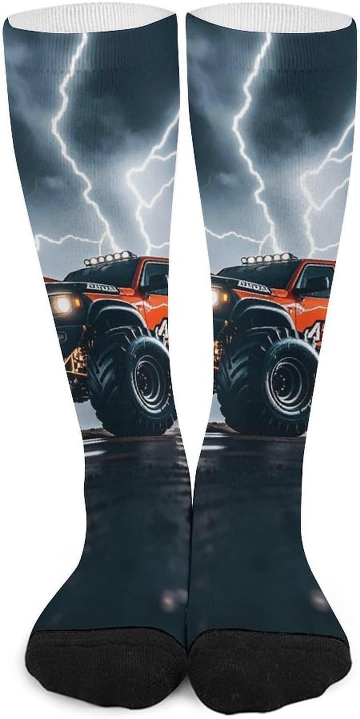 Monster Truck Roar Knee High Soccer Socks Moisture Wicking