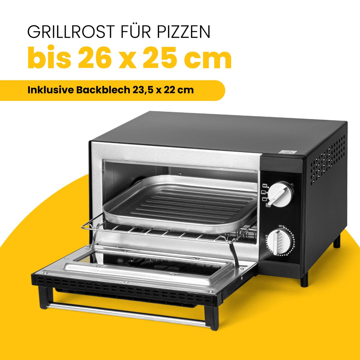 Clatronic Pizzaofen, 12 Liter Backraum, Minibackofen, zum Grillen & Aufbacken, Backofen mit Ober- & Unterhitze, Mini Backofen mit 60 Min.-Timer, Backofen klein inkl. Backblech, MPO 3520, Schwarz