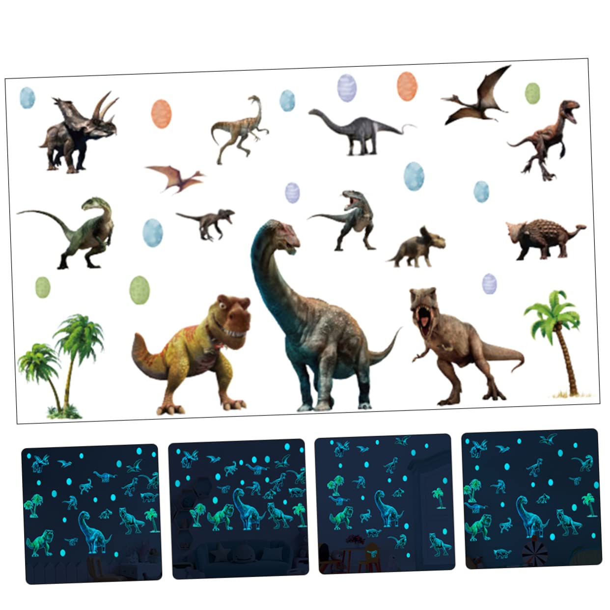 Toyvian 5 zestawów świecących naklejek ściennych z dinozaurami na abażur ramy, żółwia, planety, na stolik nocny dla małych dzieci, opuchnięte orzeł PCW