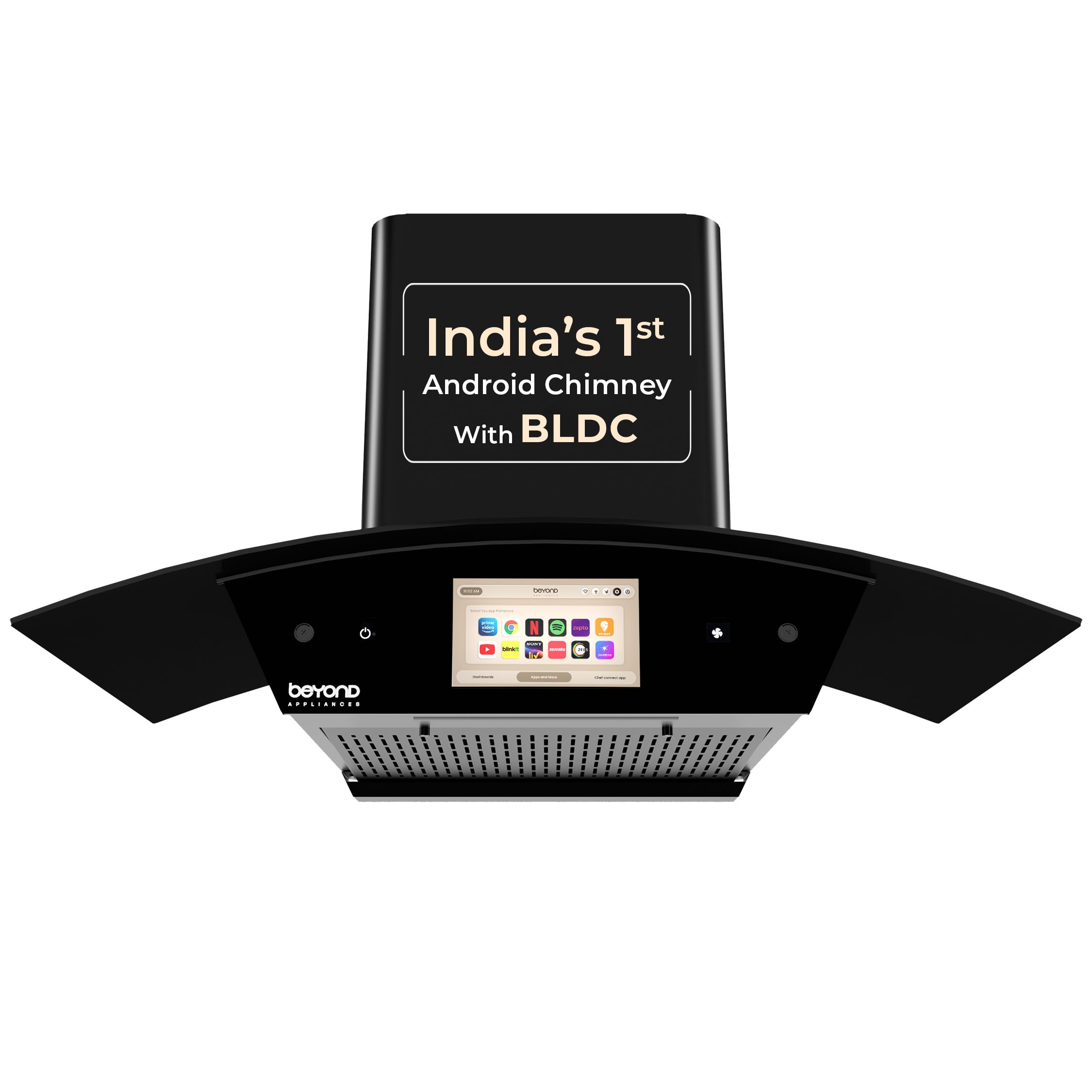 Beyond Appliances Asteria 90cm BLDC Auto Clean Kitchen Chimney | 1800 CMH Suction | Filterless | Curved Glass | Smart Screen & Speakers | Touch Control | Black | PAN INDIA SERVICE-image-47