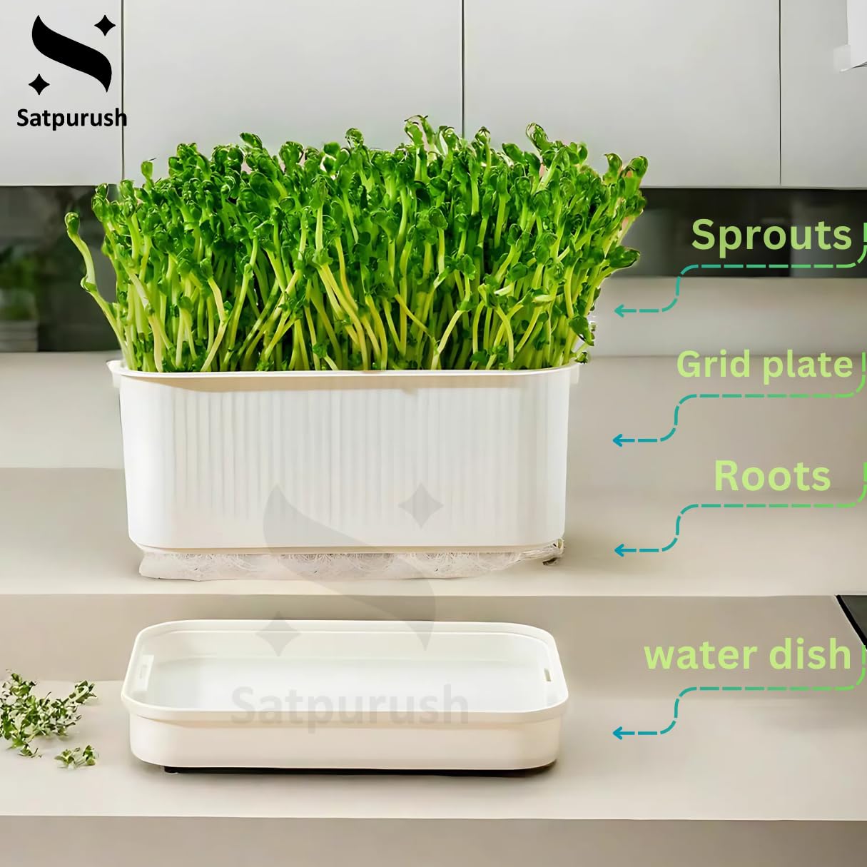 Satpurush Sprout Maker β Three-Layer Sprout Growing Kit (White), Durable Box for Microgreens, Hydroponic and Healthy Seed Cultivation.