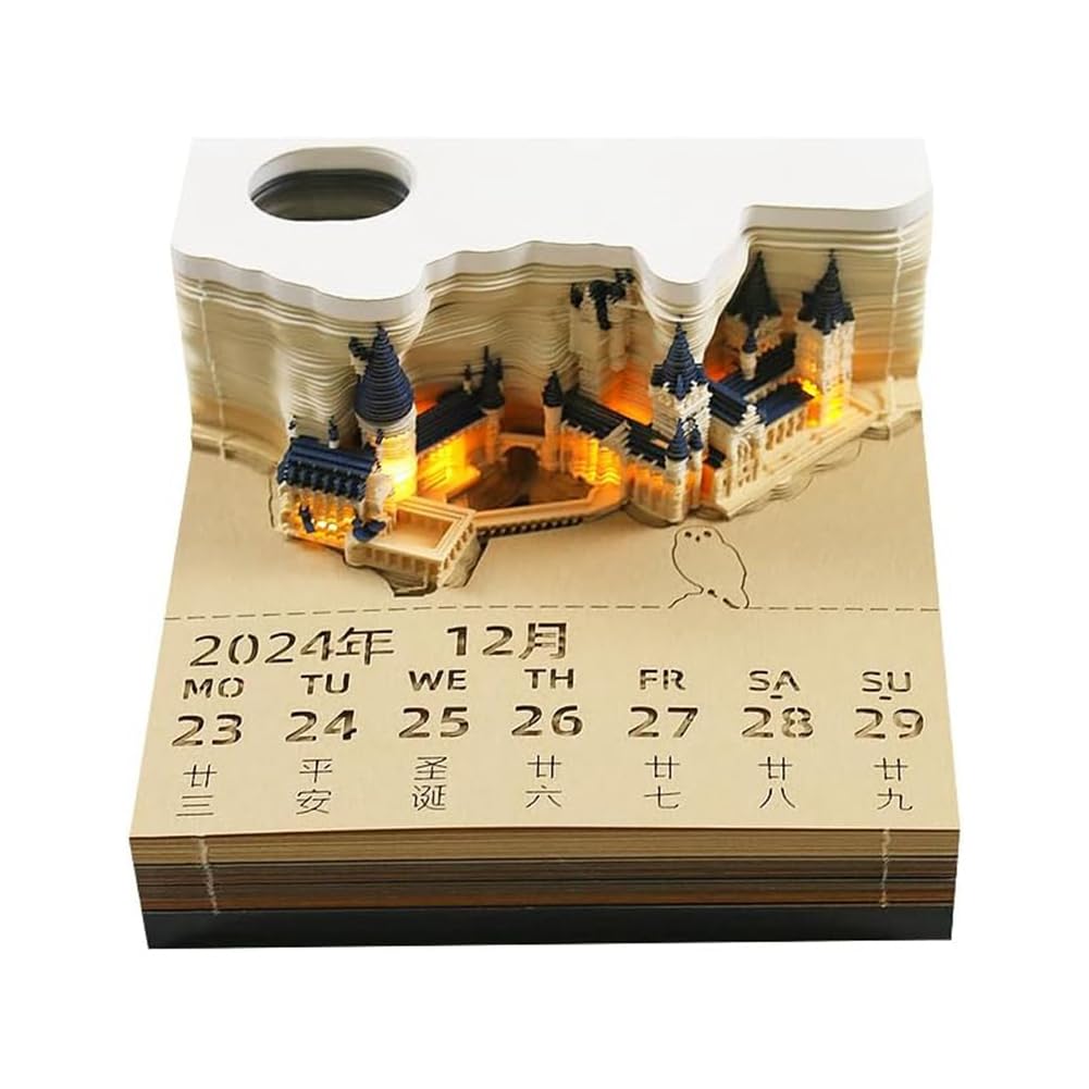 Carriere Blocco Note con Calendario Cubo Castello LED Blocco Note 3D Note Adesive Scrapbook Regalo di Compleanno di Natale