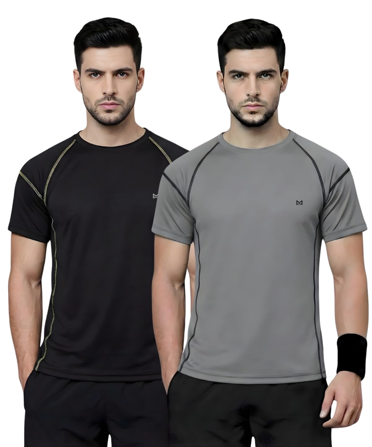 white moon Gym T Shirts for Men Workout Activewear Solid Quick Dry Sports Tshirt for man Breathable Lightweight Half Sleeve Regular Fit Round Neck Running Boys T Shirt Combo Pack of 2-picture-17