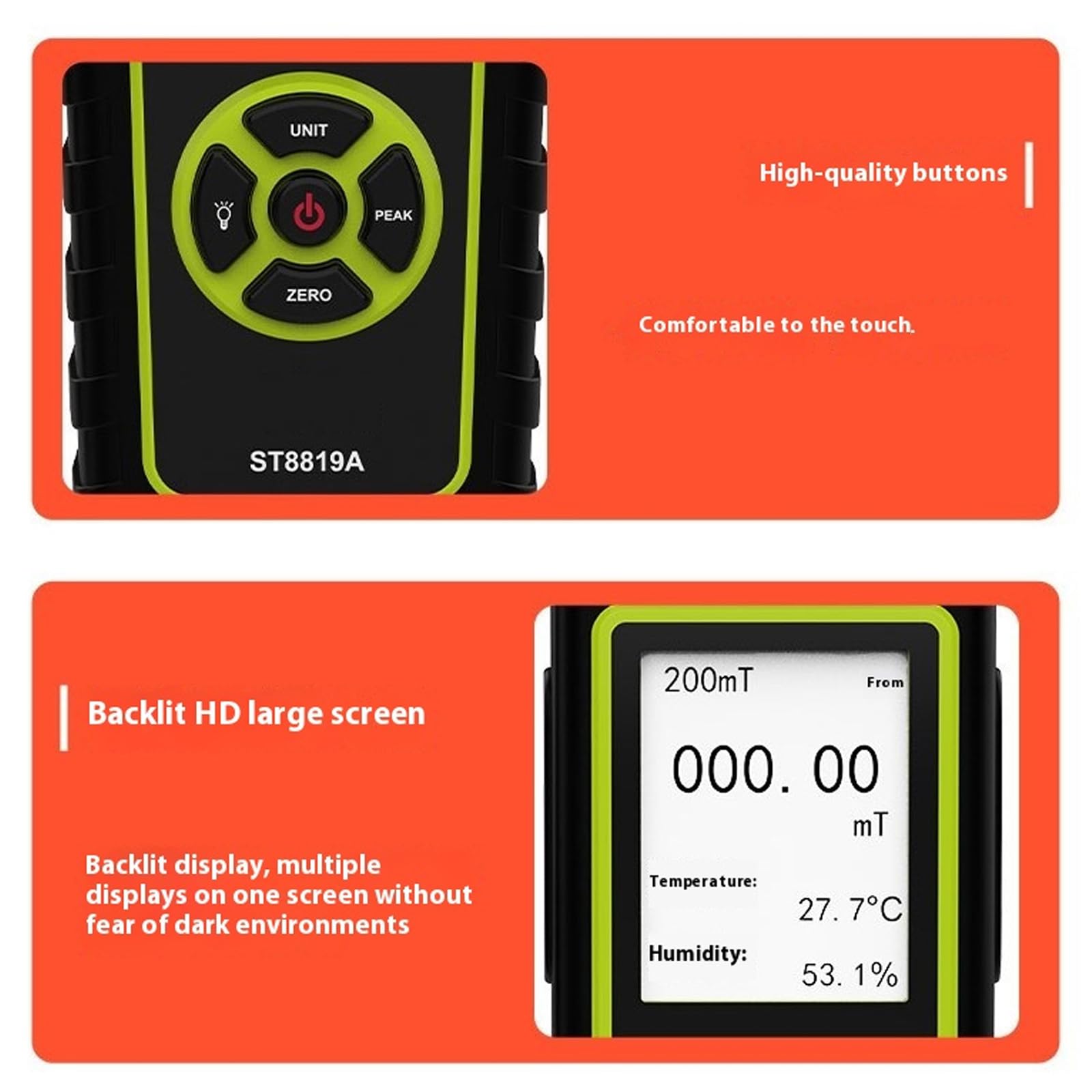 Medidor de campo magnético profesional con amplia pantalla LCD para uso en laboratorio educativo de alta precisión