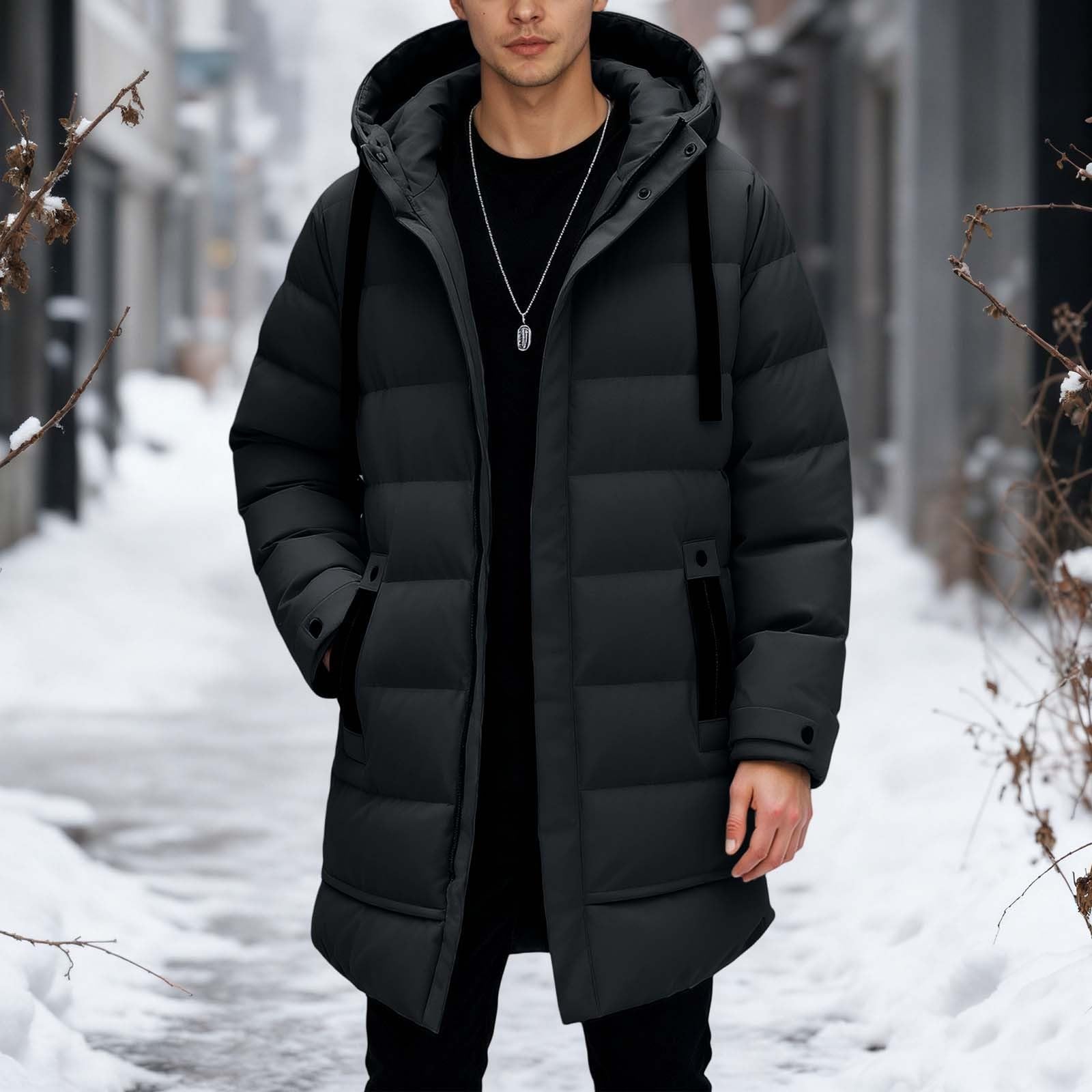 Generisch Wintermantel Lang Herren Steppjacke Hooded Winddicht Winterjacke Winterparka Herren mit Full Zip Skijacke Snowboard Puffer Jacke Daunenjacken Regular