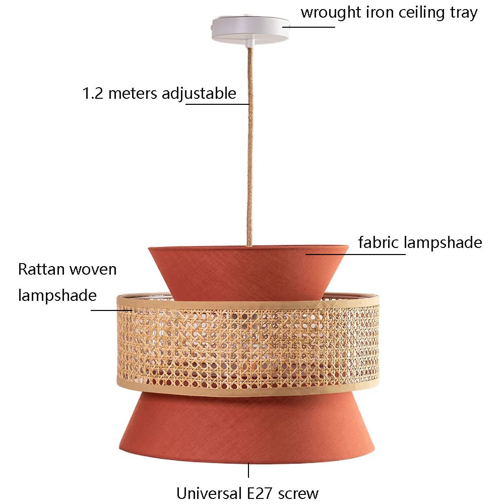 Lampada A Sospensione In Vimini Di Bambù Con Paralume Artistico In Tessuto Arancione Lampadari Per Lampadari Per Interni In Stile Rustico Lampada A Sospensione E27 Stile Vimini Rattan