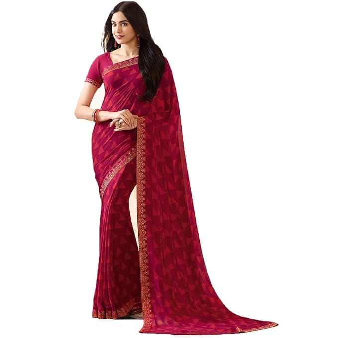 Women's Georgette Saree with Blouse Piece (Pink)