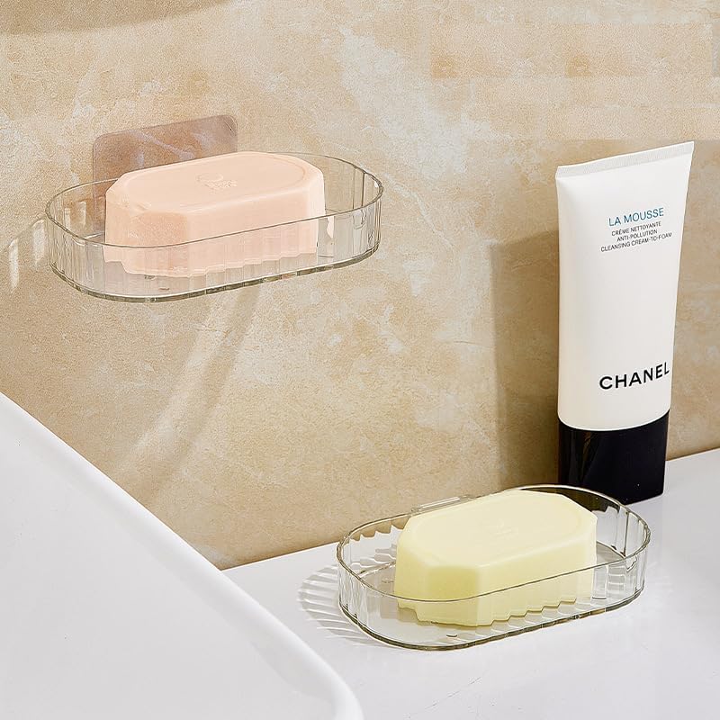 Image of Xmart India Self-Adhesive Soap Holder for Bathroom - Transparent Acrylic Soap Stand with Self-Draining Design, Drill-Free Soap Dish bathroom organiser without drill bathroom accessories set(Pack of 2)