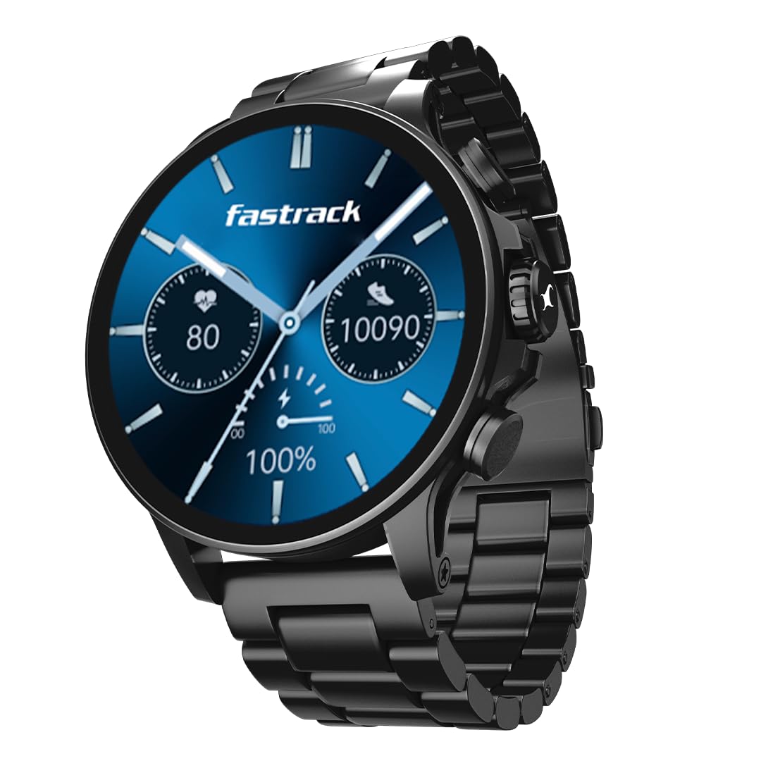 Fastrack Marvellous FX2 Smart Watch,3.9 CM AMOLED Display,Functional Crown,Singlesync BT Calling,Metal Design,1000 Nits Brightness,IP68,Upto 5-Day Battery Life,Dynamic Smartwatch Faces (Gun),Black-image-8