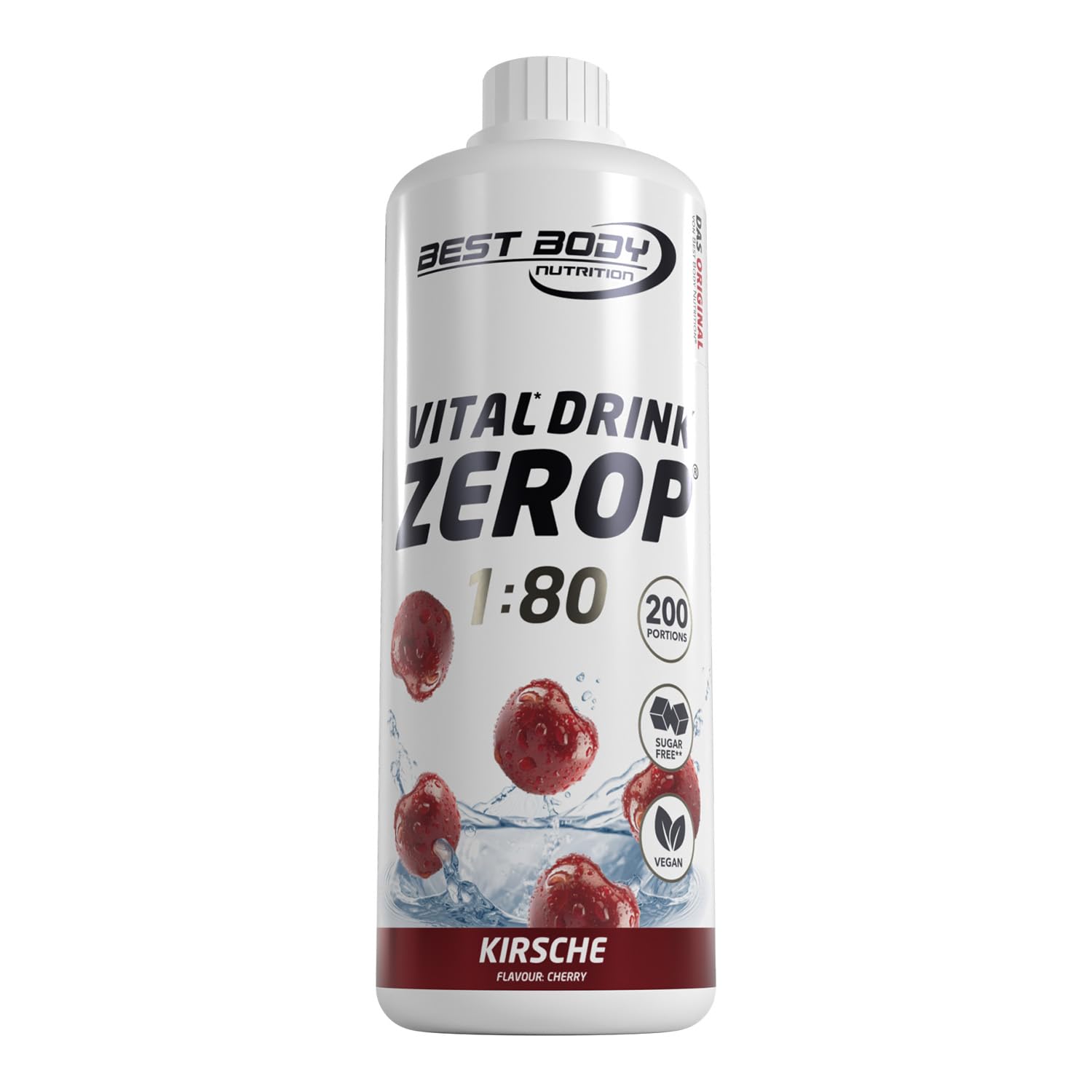 Best Body Nutrition ZEROP Vital Zuckerfreies Getränkekonzentrat Sirup Kirsche Ohne Aspartam 1 L ergibt 80 L Getränk Fitness Drink mit Vitaminen B1 B6 Niacin Kalorienarm Wassersprudler