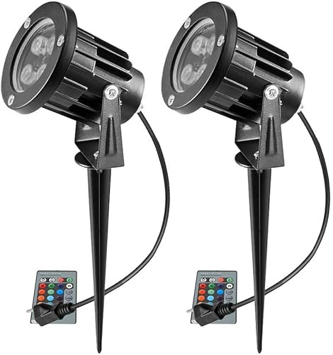 OurLeeme - Estaca de luz de inundación de césped, luces de foco RGB de 8 W, luz de inundación LED para exteriores, impermeables, con control remoto,