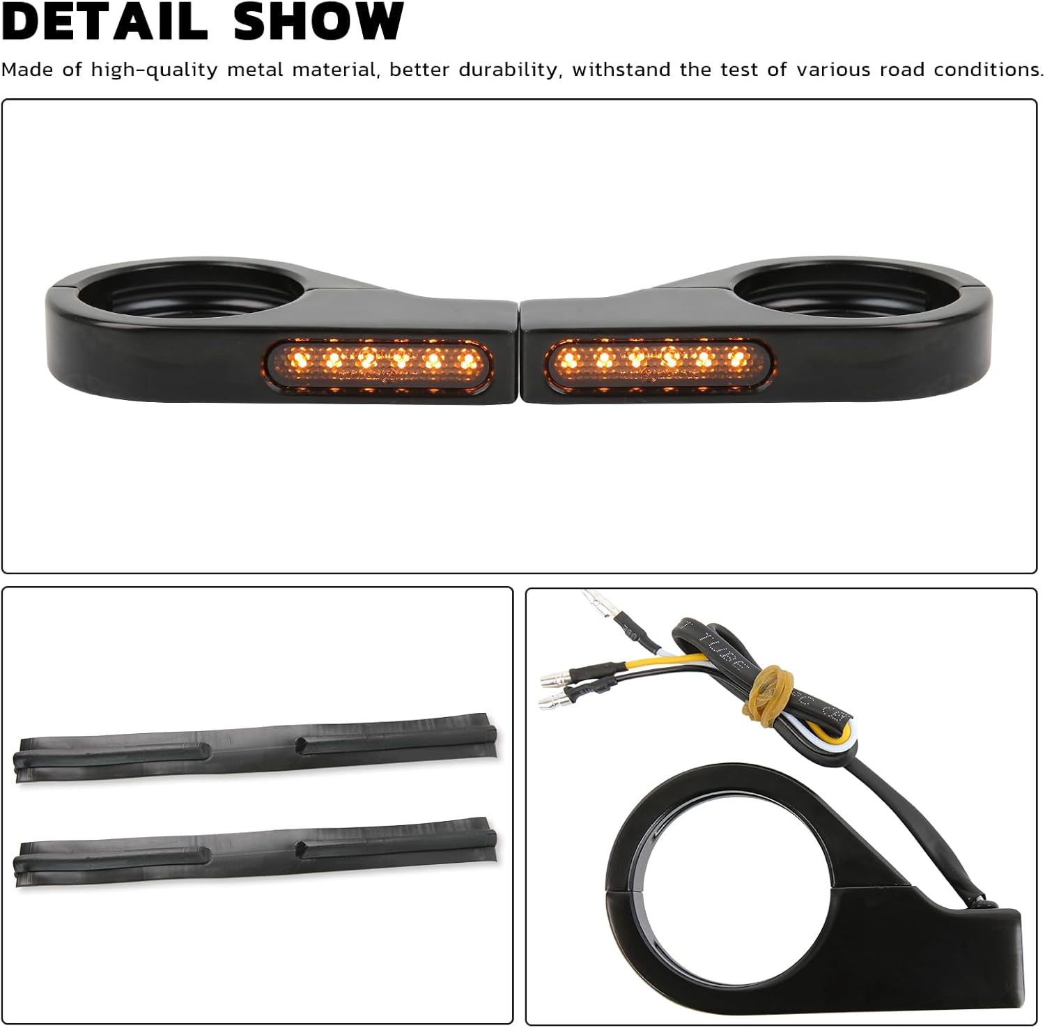 Rich Choices Motorcycle LED Turn Signal Light Indicators 40mm Front Fork Clamp Amber Lamp 12V Compatible with Honda Yamaha Harley Cruiser Bobber Chopper