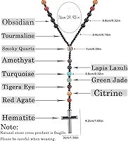 Vista 60 de Tiger Eye Cross Necklace for Men, Obsidian Necklace, Hematite Cross Pendant Lava Rock Rosary Healing Crystal Necklaces