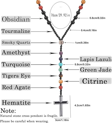 Vista 60 de Tiger Eye Cross Necklace for Men, Obsidian Necklace, Hematite Cross Pendant Lava Rock Rosary Healing Crystal Necklaces