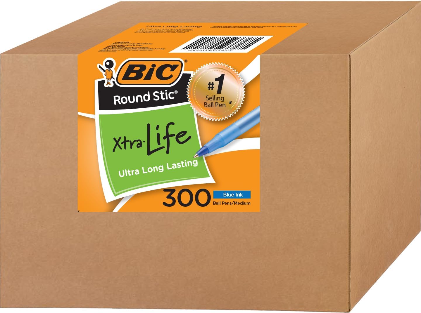 BIC Round Stic Xtra Life Ballpoint Pen, Medium Point 1.0 mm, Pack of 300 Blue Ink Pens