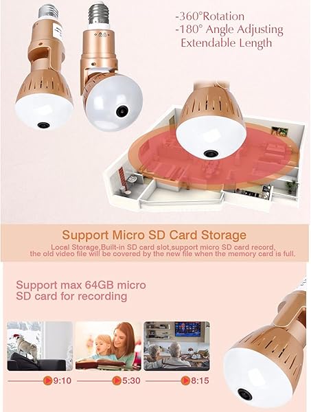 Lampadina WiFi telecamera IP panoramica wireless intelligente con base E27 sorveglianza di sicurezza per visione notturna audio bidirezionale con rilevamento del movimento 1080PBulb