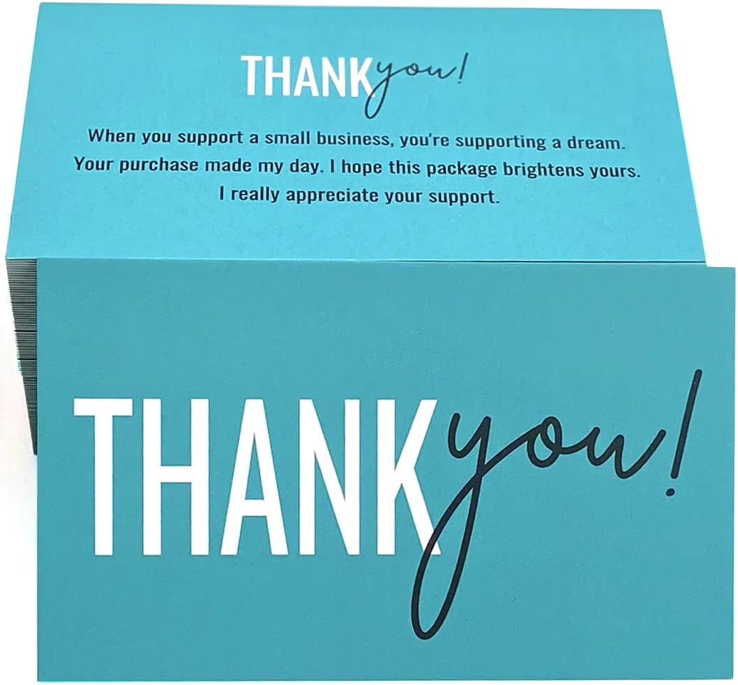 100 Thank You Cards For Small Business - Red Ribbon Design, 3.5x2 Inches, Customer Appreciation Notes