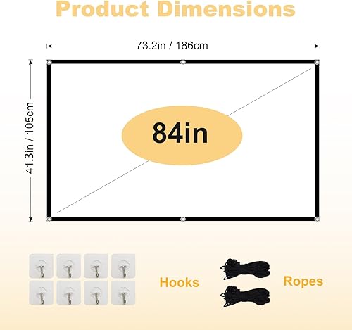 Miniatura 7 de Pantalla de proyector plegable de 84 pulgadas, XINLEMY 4k 169 antiarrugas, portátil, lavable, con respaldo negro, absorbe las pantallas de películas