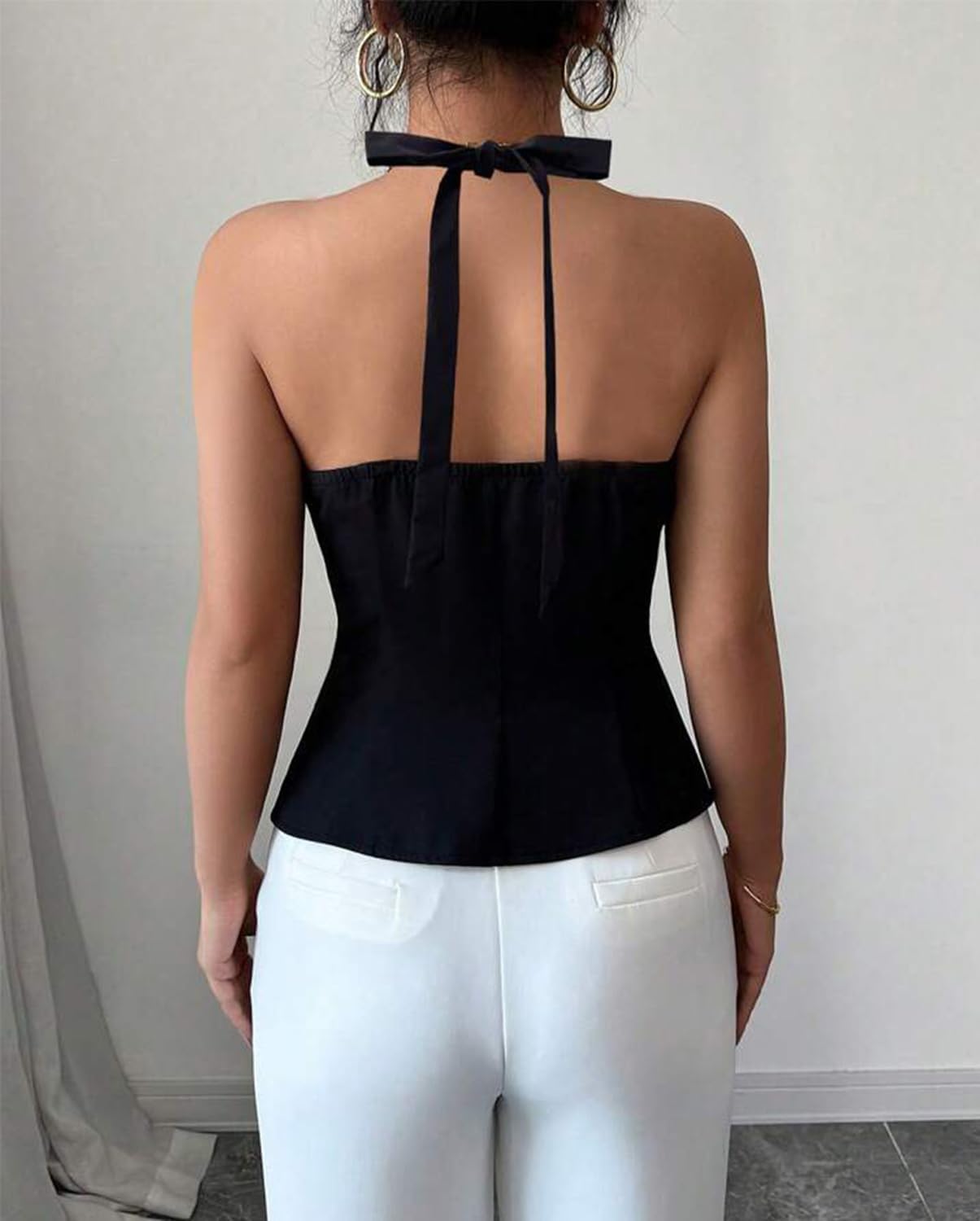 Summer Vest for Women V Neck Button Down Tie Back Sleeveless Going Out Top Sexy Backless Tank Top - Image 2