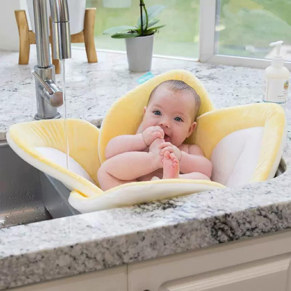 Coussin de Bain Bébé Doux et Confortable, Tissu Heureux et détendu, Bain Fleur Siège de Bain Bébé Tapis de Siège en Maille, Côté Blanc, 80cm