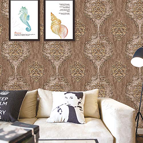 Image of Eurotex Damask Design Wall Paper for Wall Decor Roll for Covering Living Room, Bedroom Walls (Luxury Vinyl Coated 57 sq.ft Roll, Brown)
