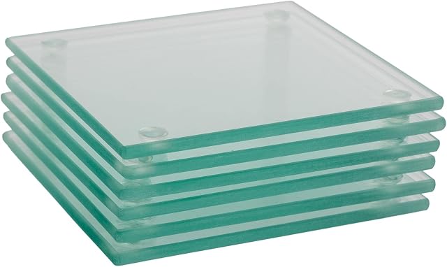 6x Clear 10cm Square Glass Coasters - Kitchen Dining Coffee Table Drinks Mug Cup Placemats Mats Set - By Harbour Housewares