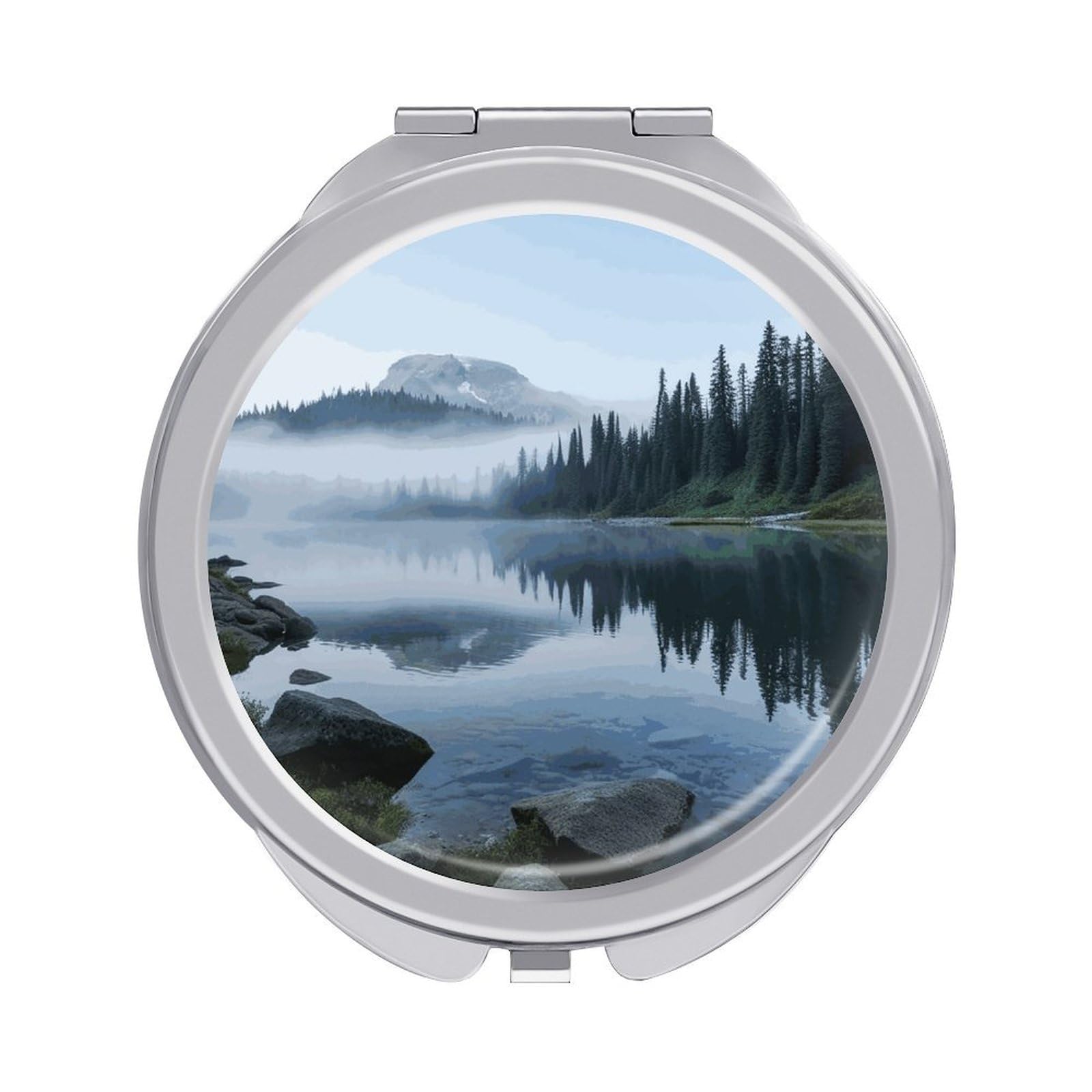 JTREHY Foggy Lake by Mount Rainier Makeup Mirror Silver Mirror Surface Folding Makeups Mirrors Lightweight Durable Looking Glass for Suitable Traveling Handbag and Purses