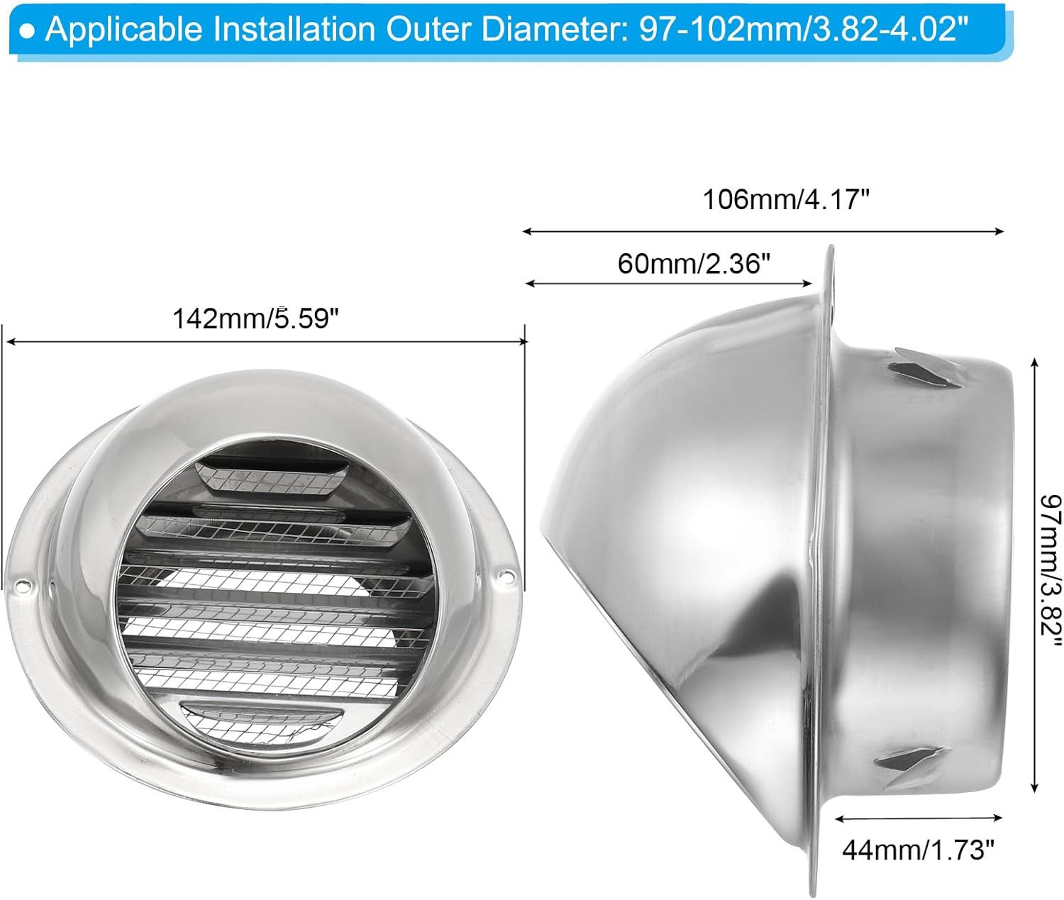 PATIKIL Exhaust Air Vent Cover 3.9 Inch, Stainless Steel Wall Vent Cover Round Exhaust Grille Ventilation Outlet Duct Air Vent Dryer Hood for HVAC System