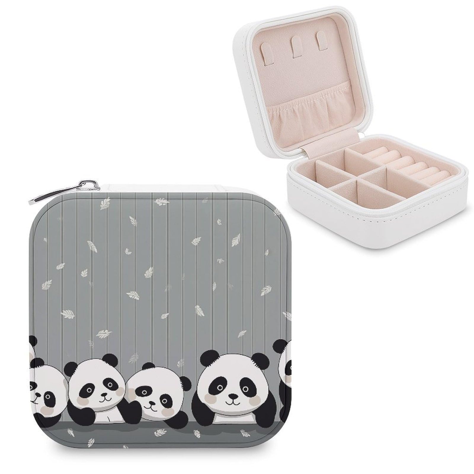 VstaDank Funny Panda Jewelry Box for Women Jewelry Organizer Storage Case with Zipper Mini Travel Jewelry Case Cute Trinket Organizer Leather Portable Jewelry Storage Box