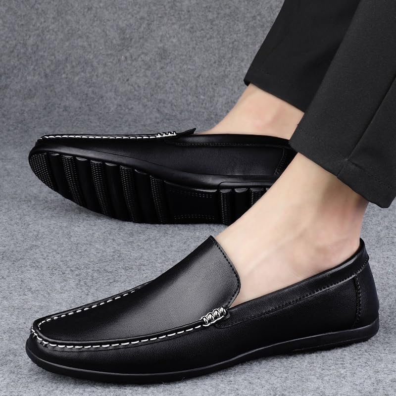 Mens Loafers Shoe Round Toe Faux Leather Penny Loafers Lightweight Flat Heel Flexible Classic Casual Slip-ons4